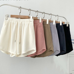 Sports Shorts Women's Waffle Casual Versatile Home A-Line Pants Outer Wear Drawstring New High-Waist Slim Shorts