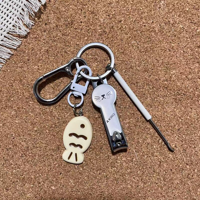 Cute Kitten and Fish Creative Personalized Gift Keychain School Bag Pendant Couple Internet Celebrity Pendant Student Jewelry