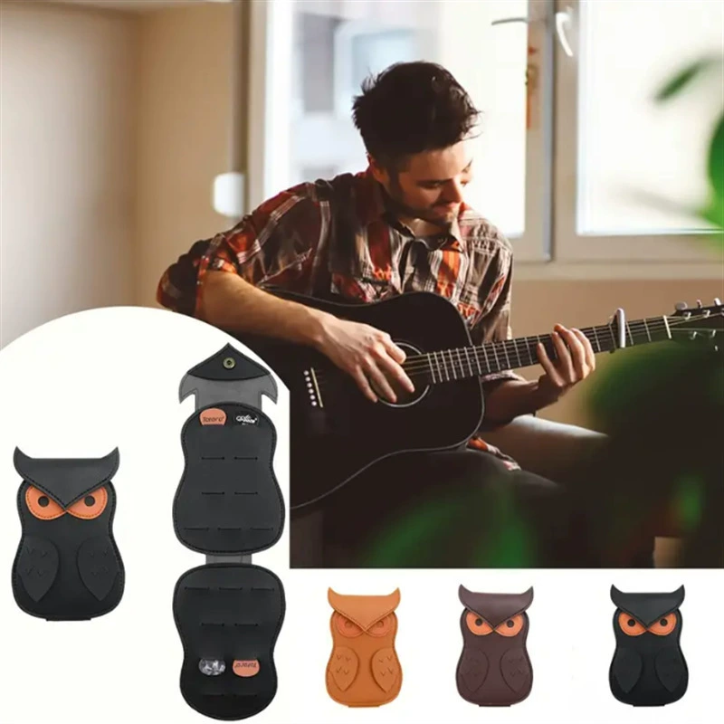 Креативный ящик для хранения медиаторов с изображением совы, большой вместительный аксессуар для инструментов, кожаный защитный чехол