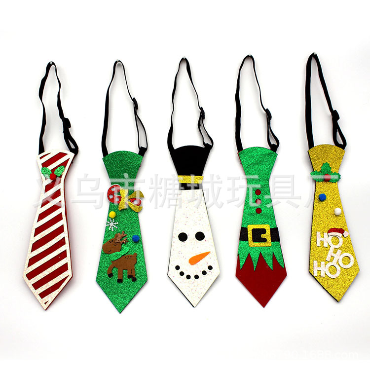 Navidad corbata adornos fieltro booglit tela brillante decoración muñeco de nieve rojo alce árbol de Navidad corbata