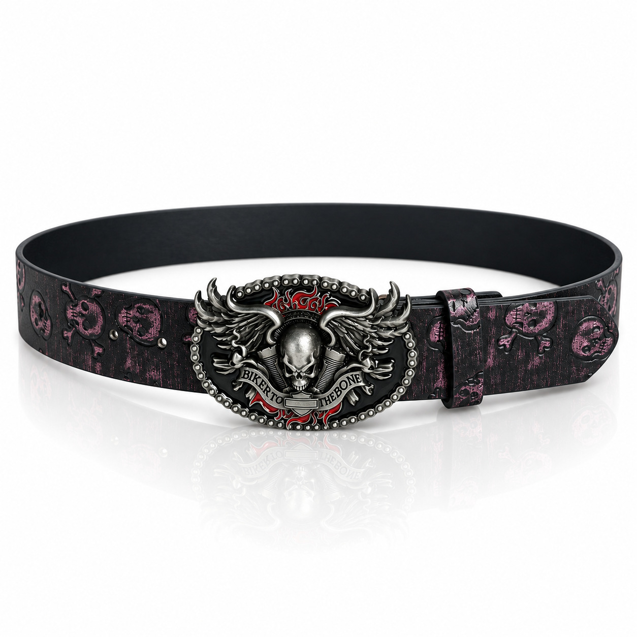 vintage skull belt - Herrenledergürtel mit Totenkopf, Retro-Stil, Punk, Motorrad-Look, Metallschnalle, modisch