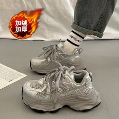 加绒松糕厚底老爹鞋女款2025秋冬新款小个子增高鞋百搭休闲运动鞋