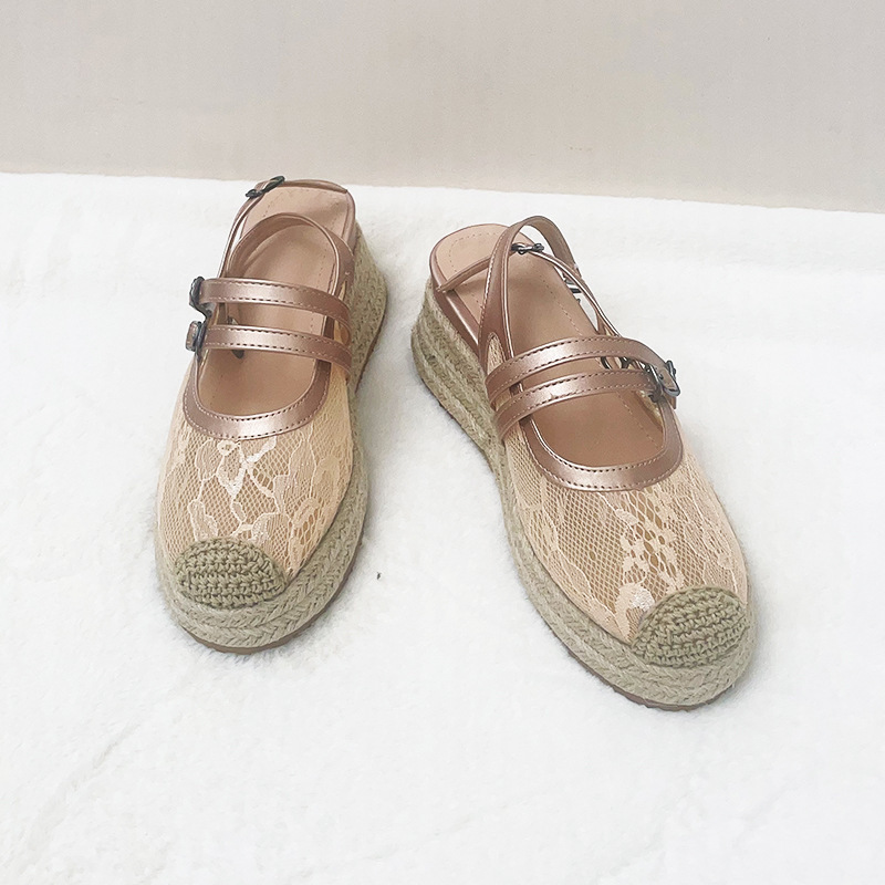 Summer Closed-Toe Sandals 2026 Slip-On Lace Mesh Hollow Breathable Thick-Soled Shoes Straw Espadrilles That Don'T Tire Your Feet Summer Closed-Toe Sandals 2026 Slip-On Lace Mesh Hollow Breathable Thick-Soled Shoes Straw Espadrilles That Don'T Tire Your Feet