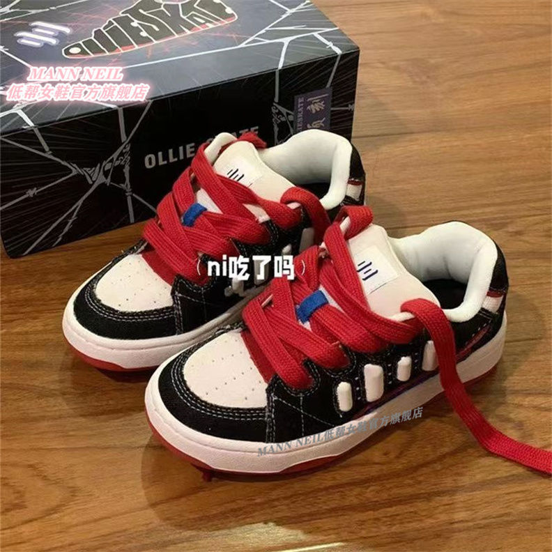 Mann Neil de alto valor araña zapatos de pan de piel negro, blanco, rojo, azul, mosaico de color contrastante para hombres y mujeres zapatos de skate