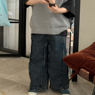 Cheese and Meow Boys Jeans 2025 Spring New Children's Loose Straight-Leg Trousers Big Children's Boys' Pants Trendy