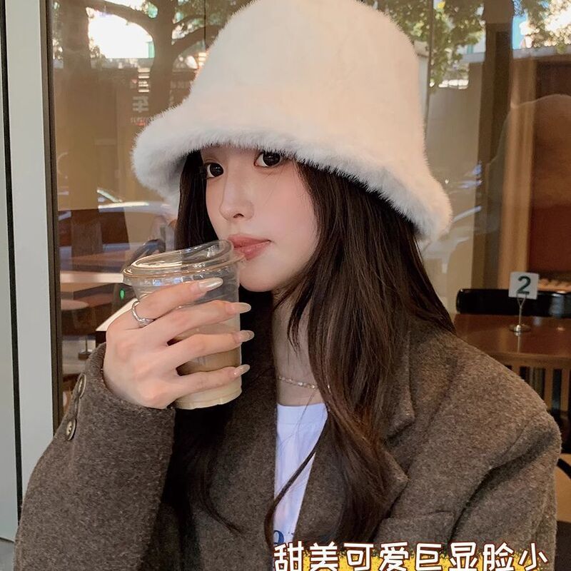 毛绒渔夫帽子女秋冬新款大头围韩版百搭保暖冬天防寒护耳水桶盆帽|undefined