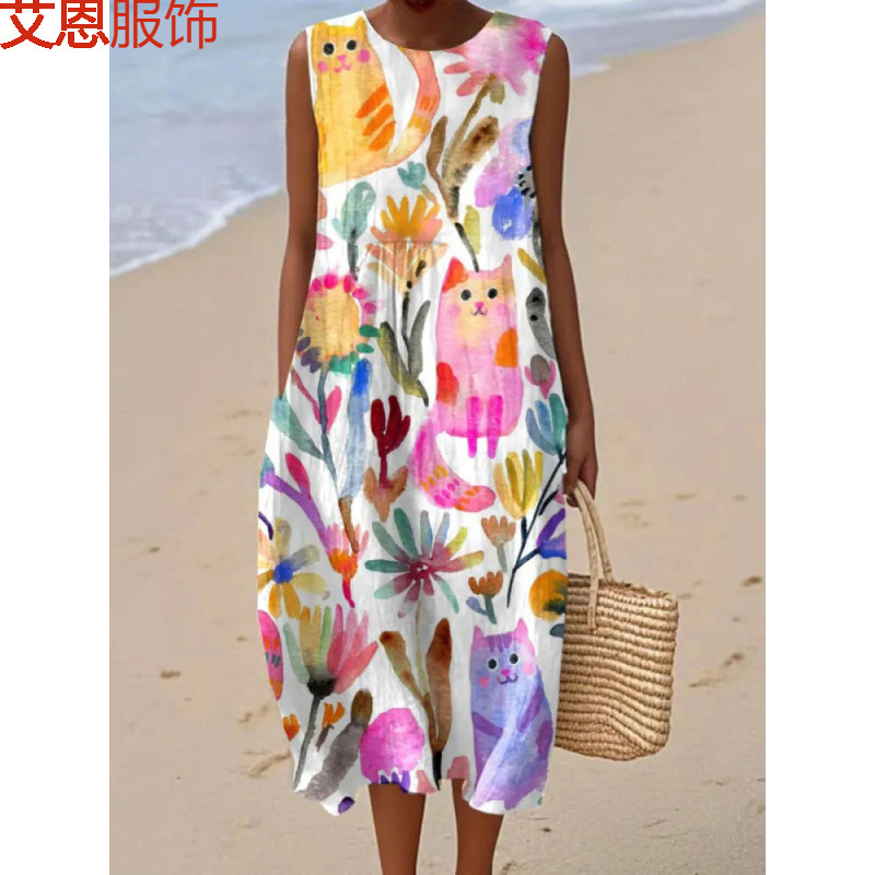 dress with sleeves with a round collar for leisure sleevless