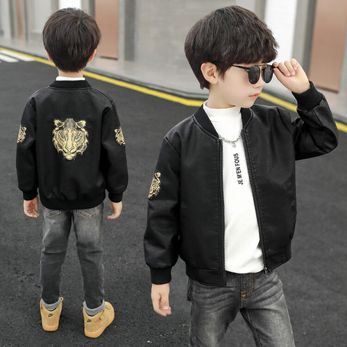 Children's Tiger Skin Jacket  Spring and Autumn New Arrival Trendy Cool Motorcyclist Style Coat for Kids Baby Stylish Outwear Foreign Trade