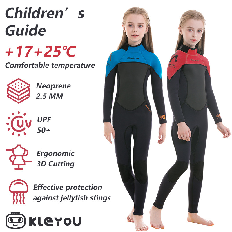 Kleyou Wetsuit 2.5mm Girls and Boys One-Piece Swimsuit Warm Long-Sleeved Sun Protection Surfing Suit Diving Mother Suit