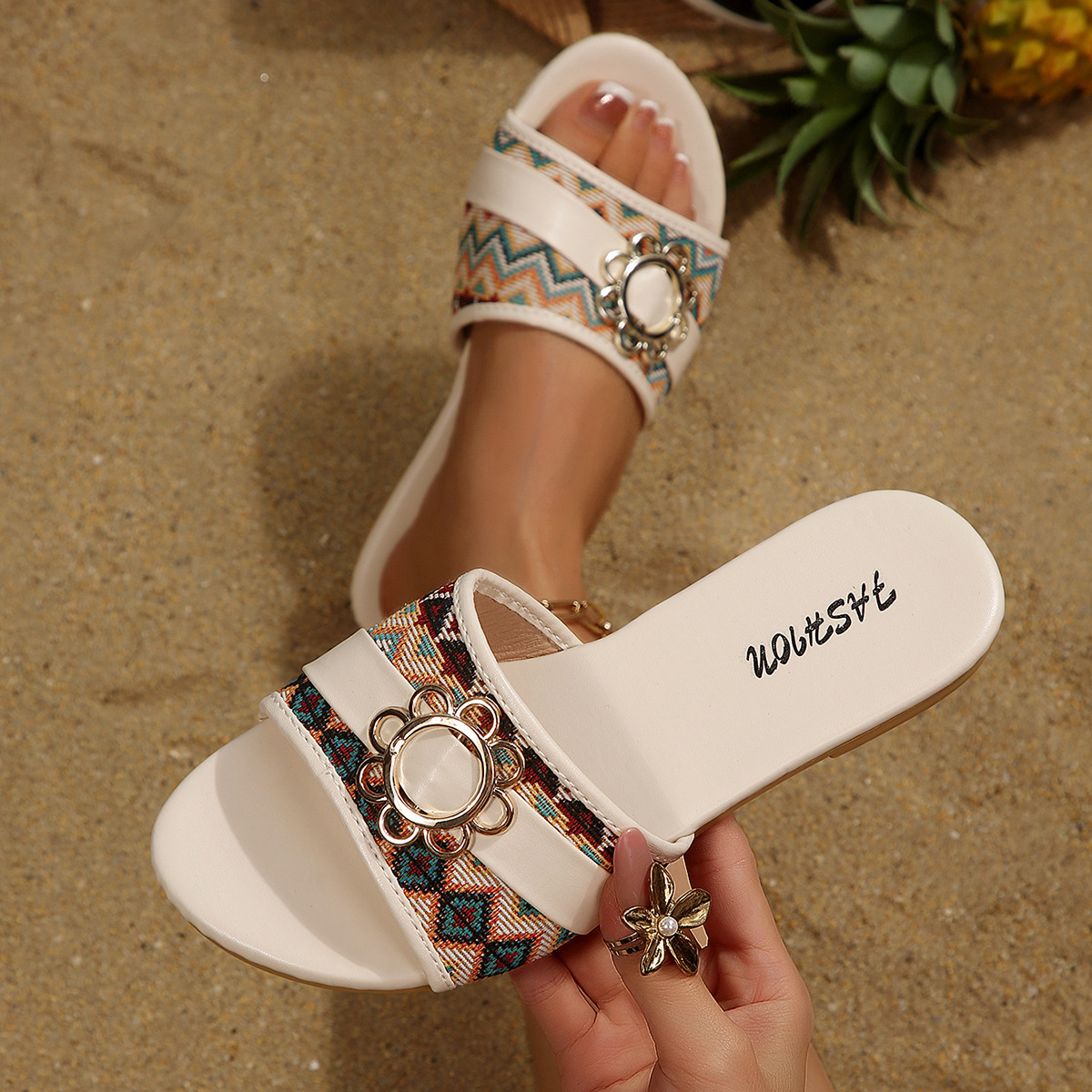 Sandalias Planas de Mujer en Cuero Sintético, Cómodas para Uso Casual