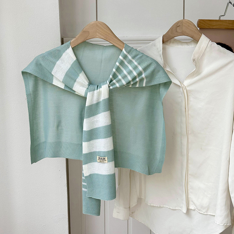 Primavera y otoño tejido a rayas cruzadas pequeñas sopales de cuello decoración delgada hombro de collar falso cardigan nudo