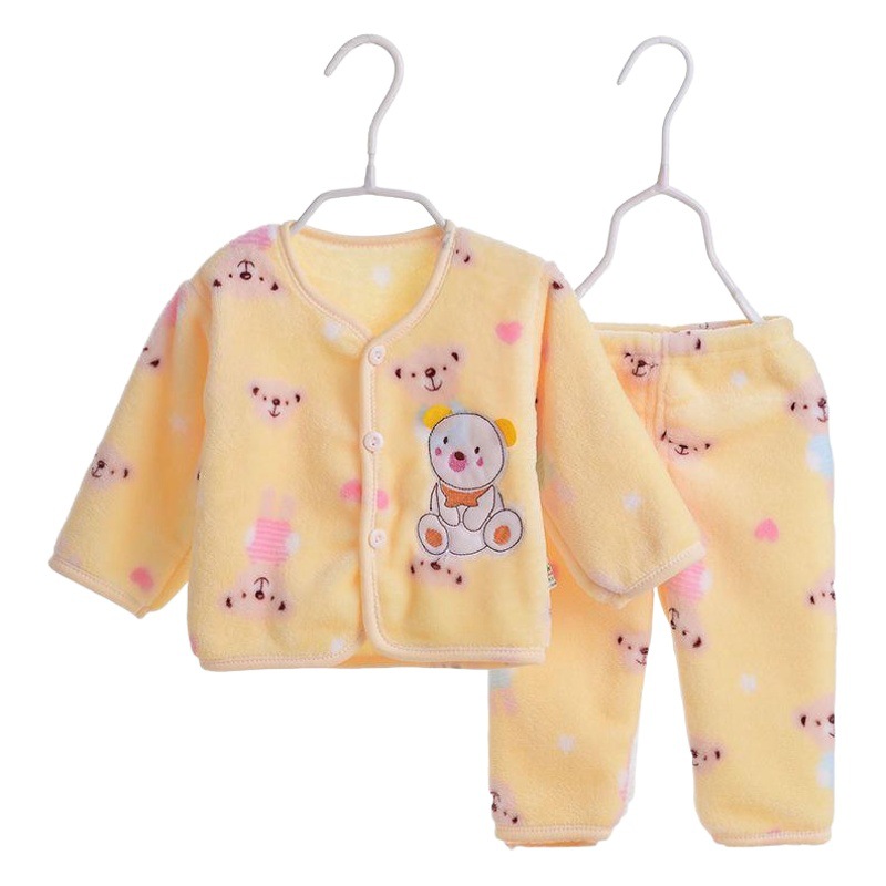 El Comercio exterior corriendo franela bebé de dos piezas de manga larga Otoño e Invierno traje de pijama Anyang suministro de lana de coral ropa para el hogar
