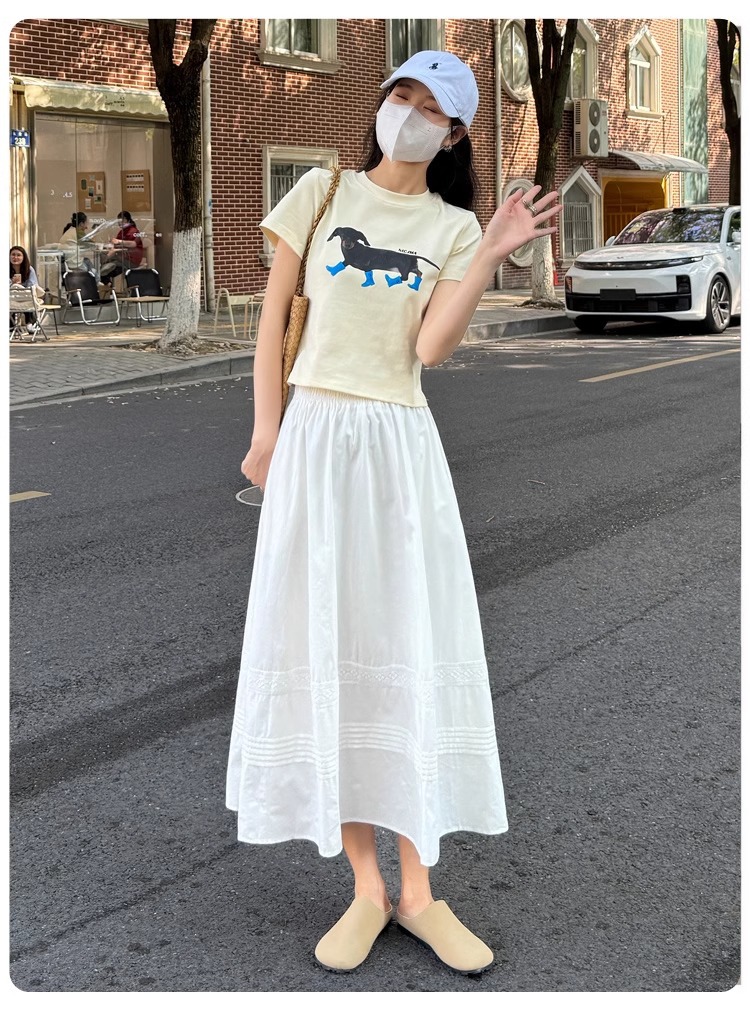Chân váy xòe chữ A trắng phong cách Hàn Quốc eo thun — Màu trắng (vải cotton lót túi) chi tiết 11