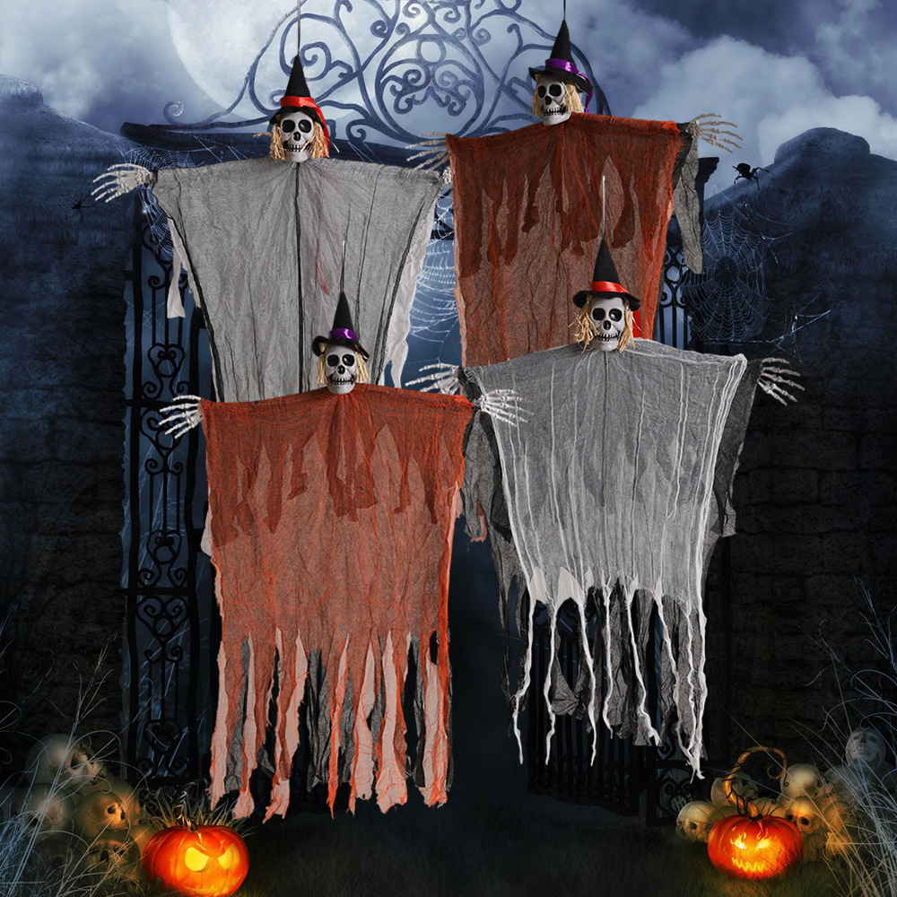 Halloween transfronterizo, fantasma colgante, calavera, gasa, espantapájaros, casa embrujada masculina, decoración de entrada, accesorios de decoración