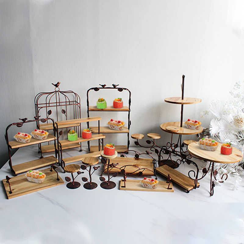 百界婚庆道具木质甜品台摆件套装木面蛋糕架多层实木下午茶点心架