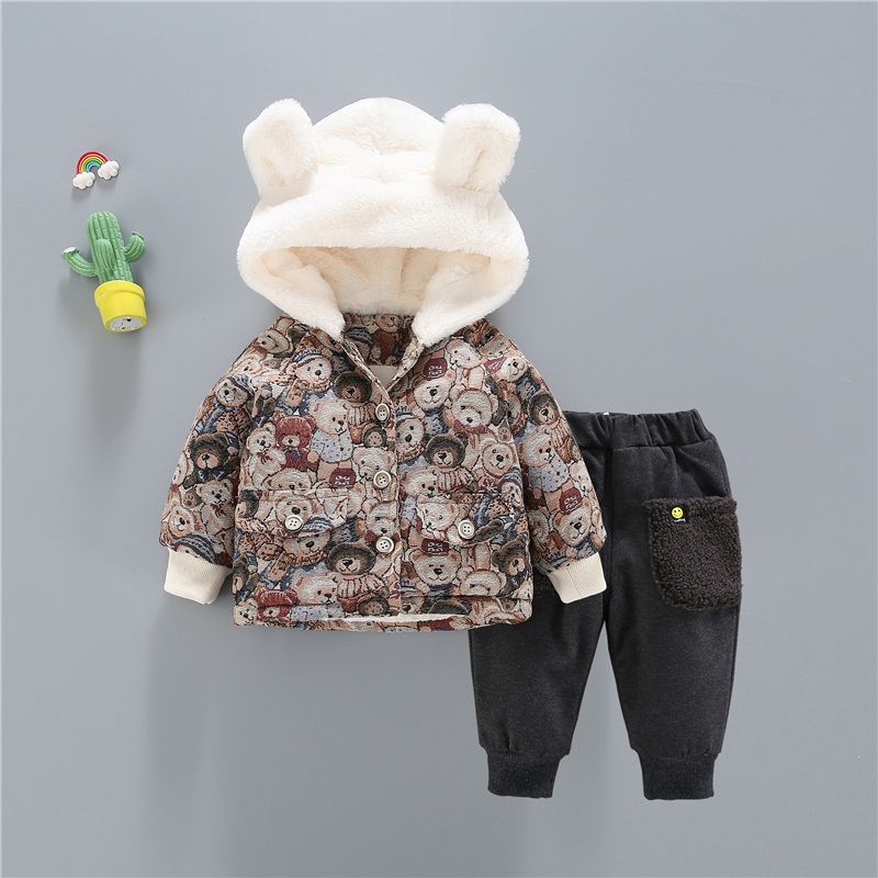 男童加绒外套儿童加厚冬季保暖棉袄3套装小童婴儿棉服1岁宝宝棉衣