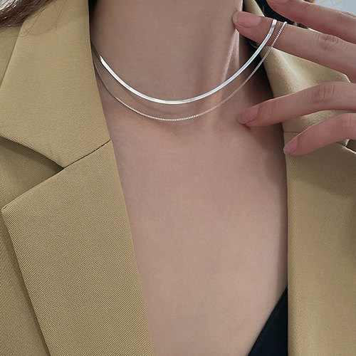 Double layer stacked necklace ins cold style necklace simple sterling silver necklace 2021 new women's clavicle chain