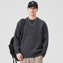 美式重磅纯色针织衫男设计感圆领套头毛衣外套百搭休闲复古潮流厚