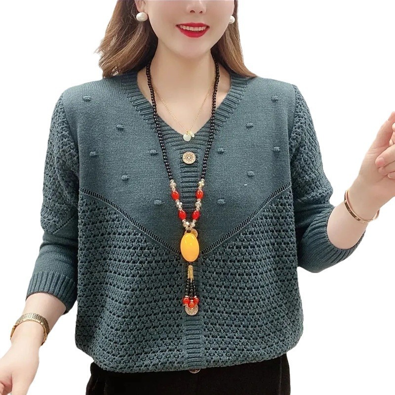 早秋の透かし編みのニットの女性の薄いタイプのセーターの秋の服の新型の長袖はゆったりしていて怠惰です。|undefined