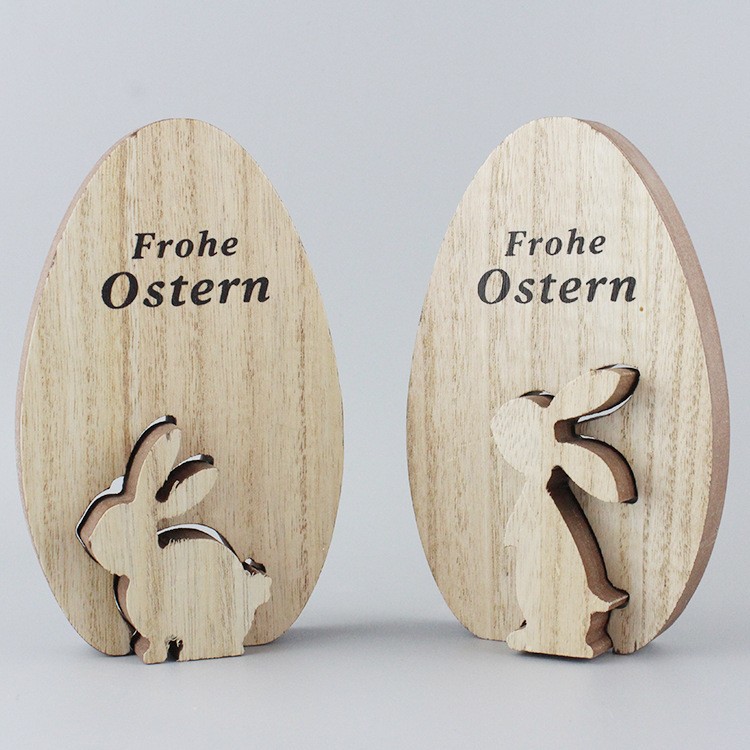 Mayorista ornamentos europeos huevos de conejo estilo idílico creativo artesanías de madera sala de estar hogar decoración de conejo de Pascua