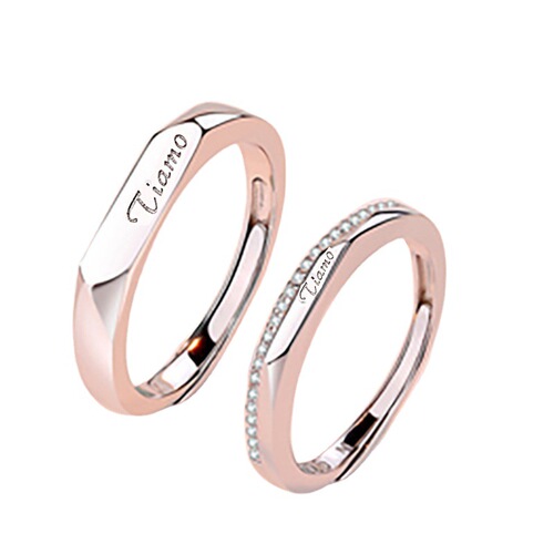 Wholesale S925 sterling silver diamond-shaped couple rings, a pair of Korean style light luxury simple glossy opening engraving men's and women's rings