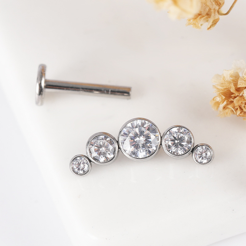 G23 Titanium Diamond Lip Nail Row Diamond Zircon Tongue Nail ASTM F-136 Ear Stud Ear Bone Nail Piercing Jewelry detail image 9