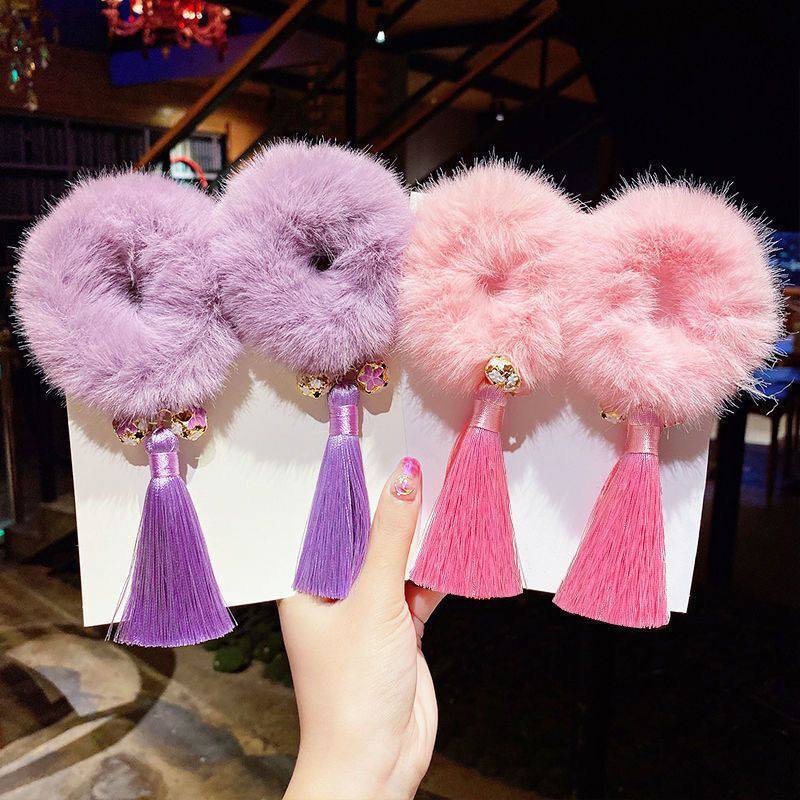 Banda de pelo estilo chino brillante rojo Año Nuevo festivo pelo cuerda felpa borla diadema niños Año Nuevo saludo tocado princesa pelo accesorios