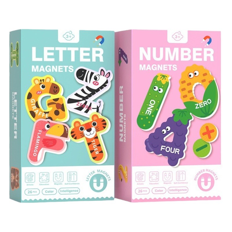 Educación temprana de los niños rompecabezas magnético 26 letras animales pegatinas digitales 3 a 6 años kindergarten juguetes educativos cognitivos