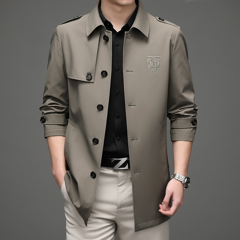 2021 Spring and autumn season With cotton Windbreaker coat handsome England fashion Self cultivation Mid length version clothes Jacket