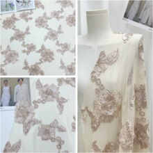 大量现货立体弹力网布芙蓉花面料法式唯美婚纱礼服女装裙装布料