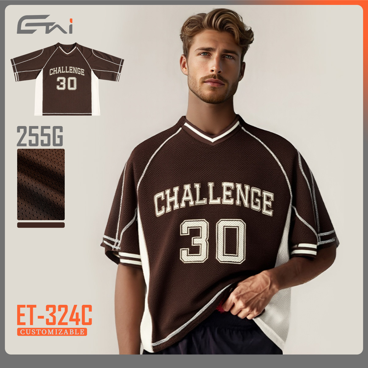 ETAI para hombre | Marca de moda versión cuadrada de malla de color de contraste de manga corta para hombre casual de verano boxy camiseta con cuello en V de alta calidad