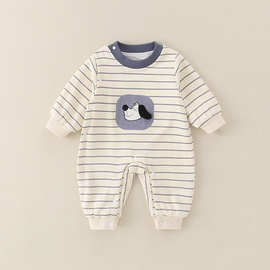 婴儿连体衣春装宝宝衣服男女童洋气条纹卡通长袖哈衣宝宝可爱爬服