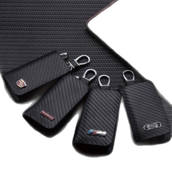 Venta directa de fábrica de estuche para llaves de coche con patrón de fibra de carbono, estuche para llaves con logotipo de coche universal, modelos completos