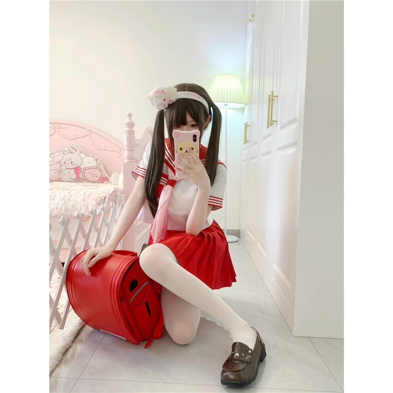 Peruca doble cola de caballo Xiaoluo mujer celebridad en línea diaria Lolita cabello largo recto natural Qi franja cubierta de cabeza jk Xiaoluo