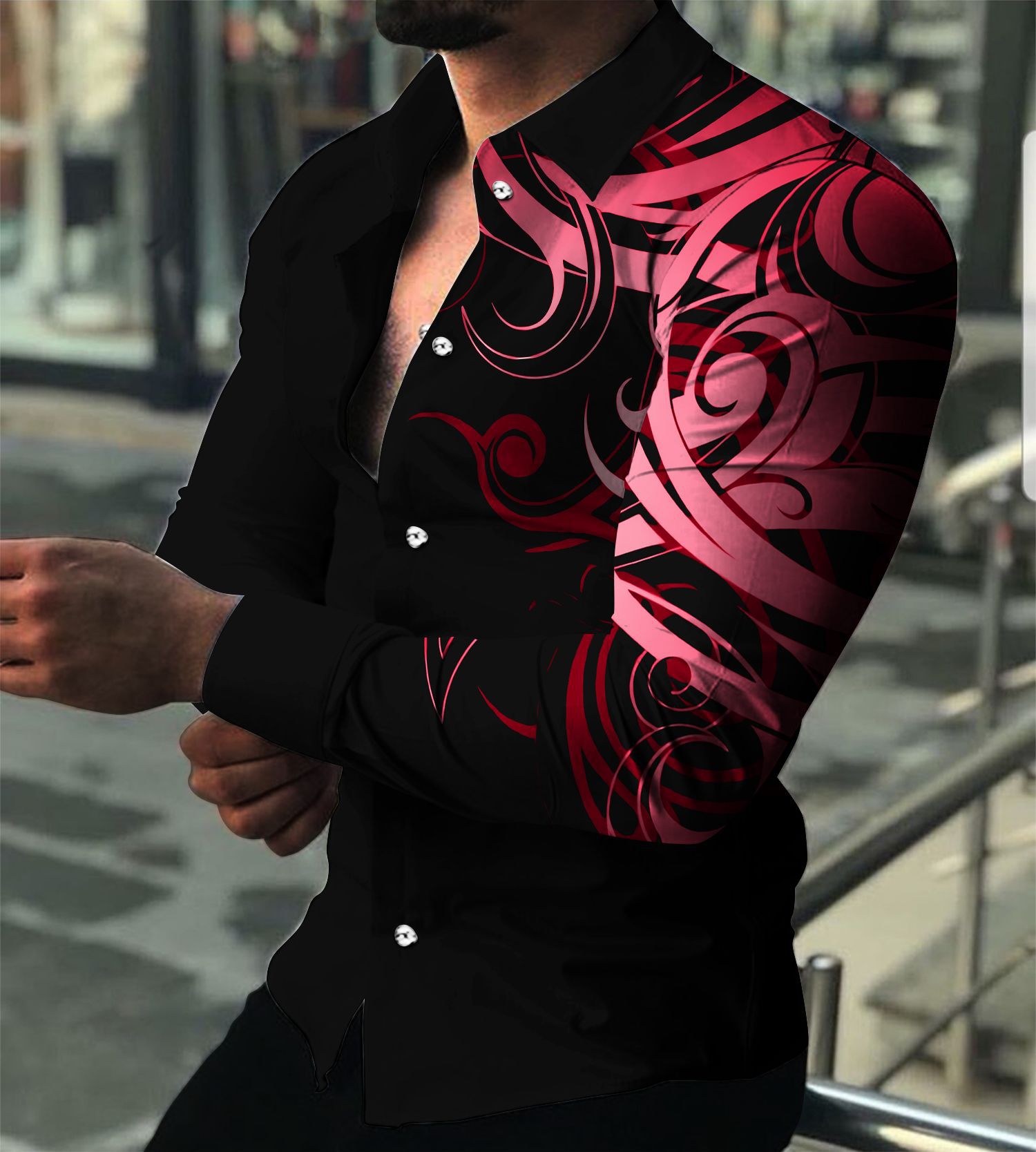 2023 amazon europeo y americano transfronterizo comercio exterior eBay hombres moda impresión moda slim-fit camisa de manga larga hombres