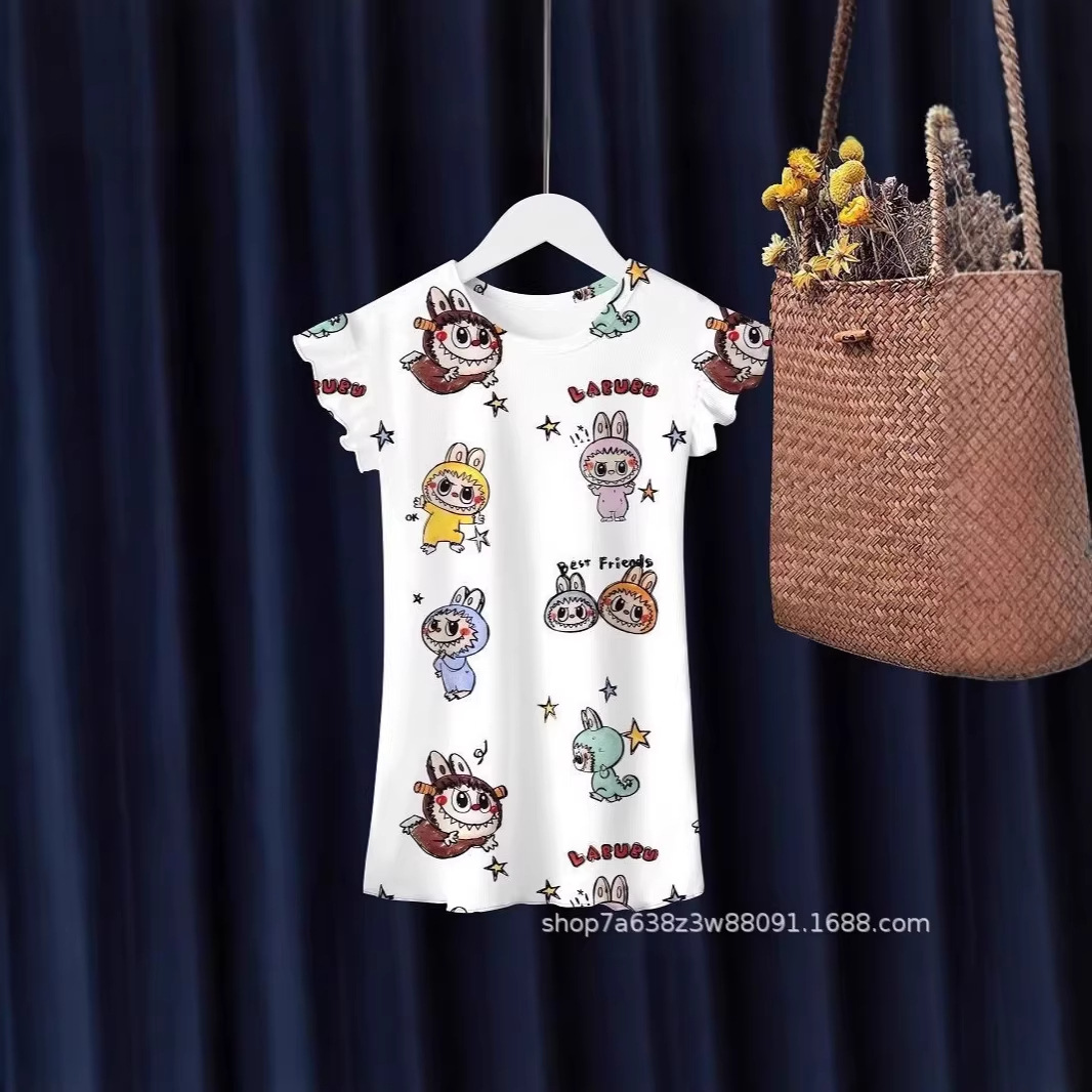女童睡裙夏季薄款冰丝小女孩短袖睡衣家居服宝宝卡通百搭空调服潮