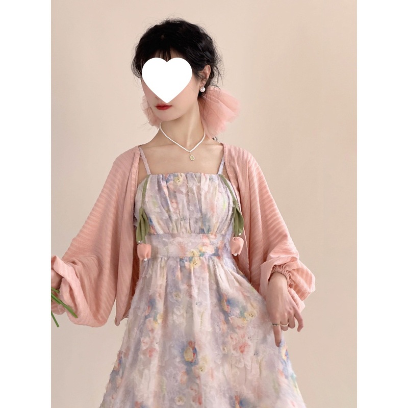 郁香染夏法式甜美复古气质连衣裙套装女纯欲风开衫吊带裙两件套潮|undefined