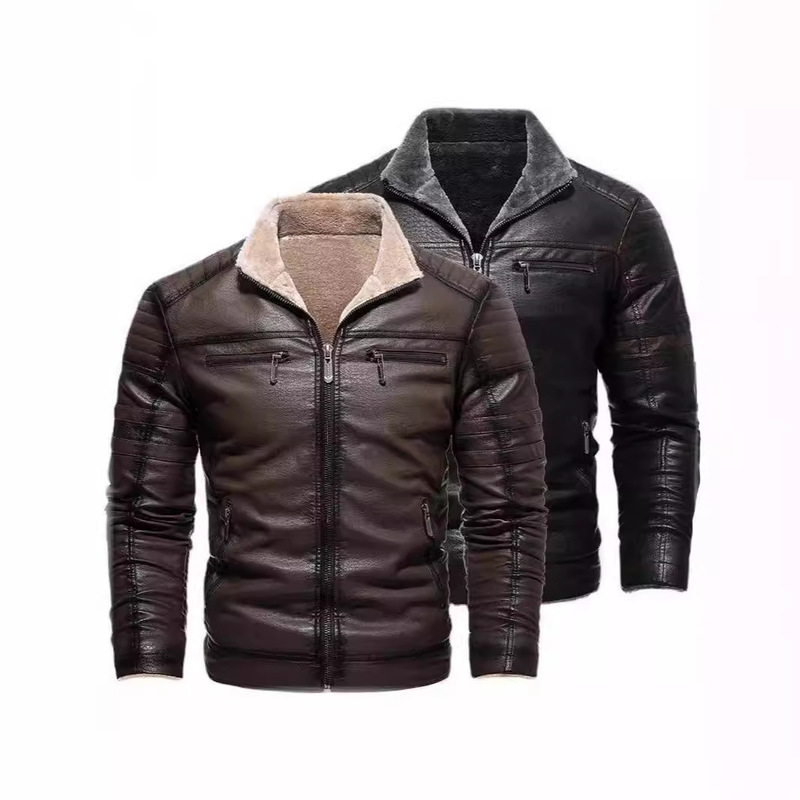 European and American Winter Leather Jacket Thickeneded Artificial Fur Plush Warm Plus European Size Industrial Retro Artificial Leather Texture Jacket European and American Winter Leather Jacket Thickeneded Artificial Fur Plush Warm Plus European Size Industrial Retro Artificial Leather Texture Jacket