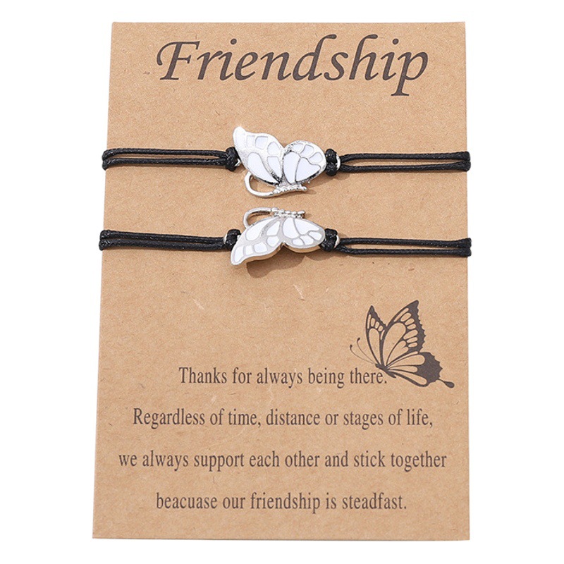Transfronterizo Amazon nuevos mejores amigos mariposa pulsera tejida moda amistad tarjeta cera cuerda joyería