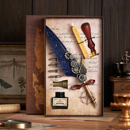 Duke Pen High-Quality Feathery Pen European Retro Dip Pen Gift Box Calligraphy Practice Writing Gift Engraving Seal