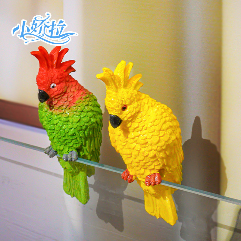 Adornos de paisaje, loros artificiales, decoraciones para bordes de peceras, novedad de estilo muñeca para acuarios, paisaje creativo para montar en pared