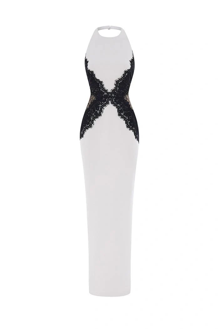 Women's Sexy Lace Panel Hollow Out Halter Backless High Slit Bodycon Maxi Dress – Elegant Summer Gown 2026_ecoleips.com
