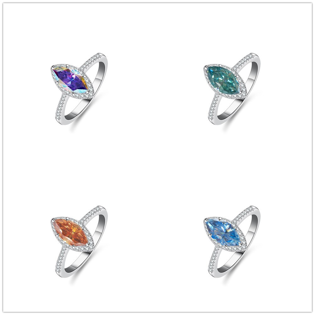 Anillo de plata s925 piedra de diamante de diamante de diamante en forma de ojo de caballo damas un anillo de quilates transfronterizo