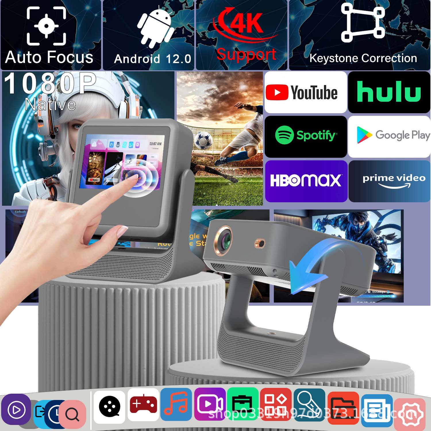 2025 Foreign Trade Dual-Screen Touch Projector Cross-Border Home High-Definition Small Projector Manufacturer Wholesale Portable Projector