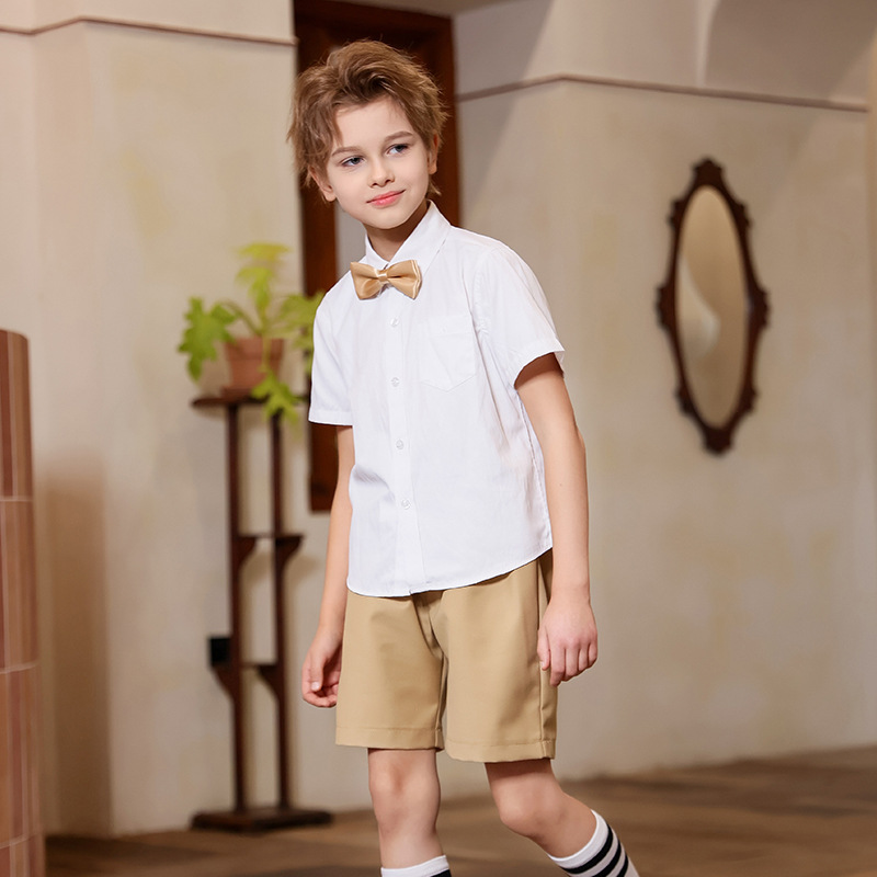 Traje de vestir para niños Traje de actuación de manga corta de verano para niños Anfitrión de piano Traje de interpretación de recitación del Día del Niño al por mayor