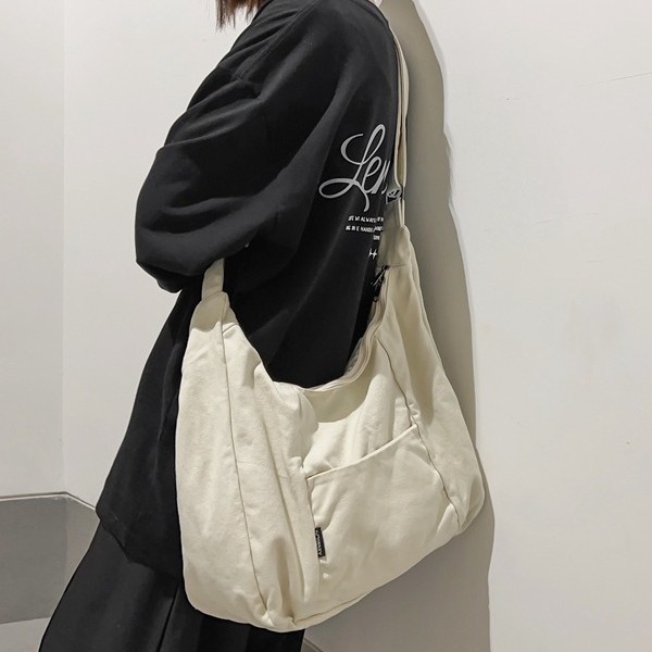 캔버스 대용량 주름 크로스 바디 백 여성 일본식 간단한 어깨 가방 남성 통근 캐주얼 토카 백