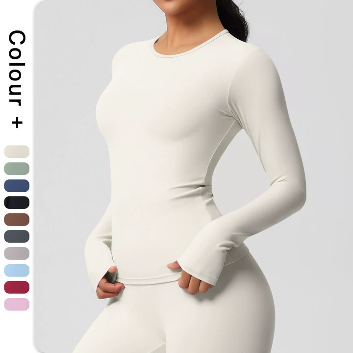 (Граница торговли), спортивная comfortable лонгслив для зала для отдыха для йоги с круглым воротом, йога одежда, европейский стиль, облегающий