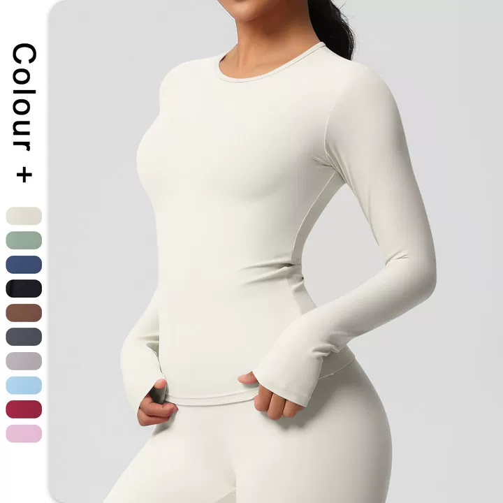 (Граница торговли), спортивная comfortable лонгслив для зала для отдыха для йоги с круглым воротом, йога одежда, европейский стиль, облегающий