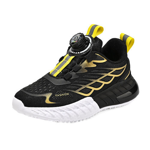 Children's shoes for autumn, white sports shoes for boys with rotating buttons, dad shoes with leather surface, running shoes