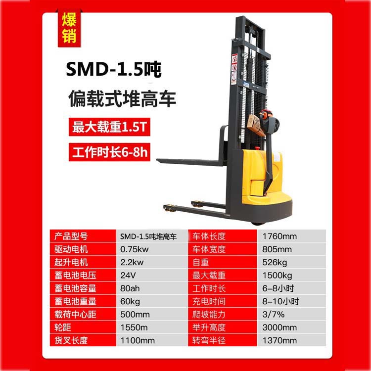 电动堆高车2吨四轮平衡步行式站立式搬运车小型专用设备厂家加工